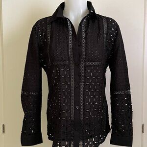 Adiva Shirt Black Eyelet Cotton NWT sz S